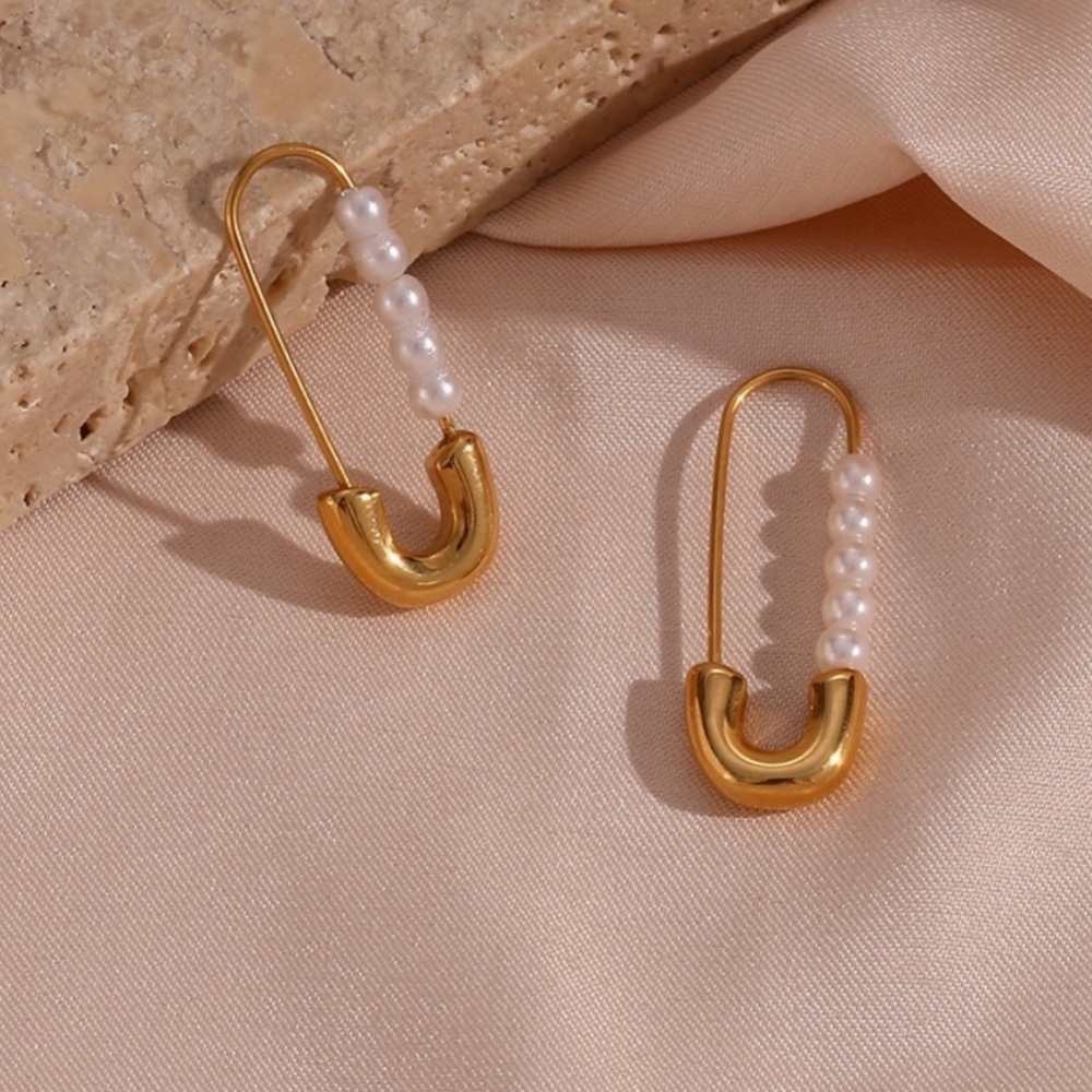 NEW PEARL HOOP 18K GOLD EARNINGS, NICE EARRINGS, CUTE EARRINGS - Picture 5 of 6